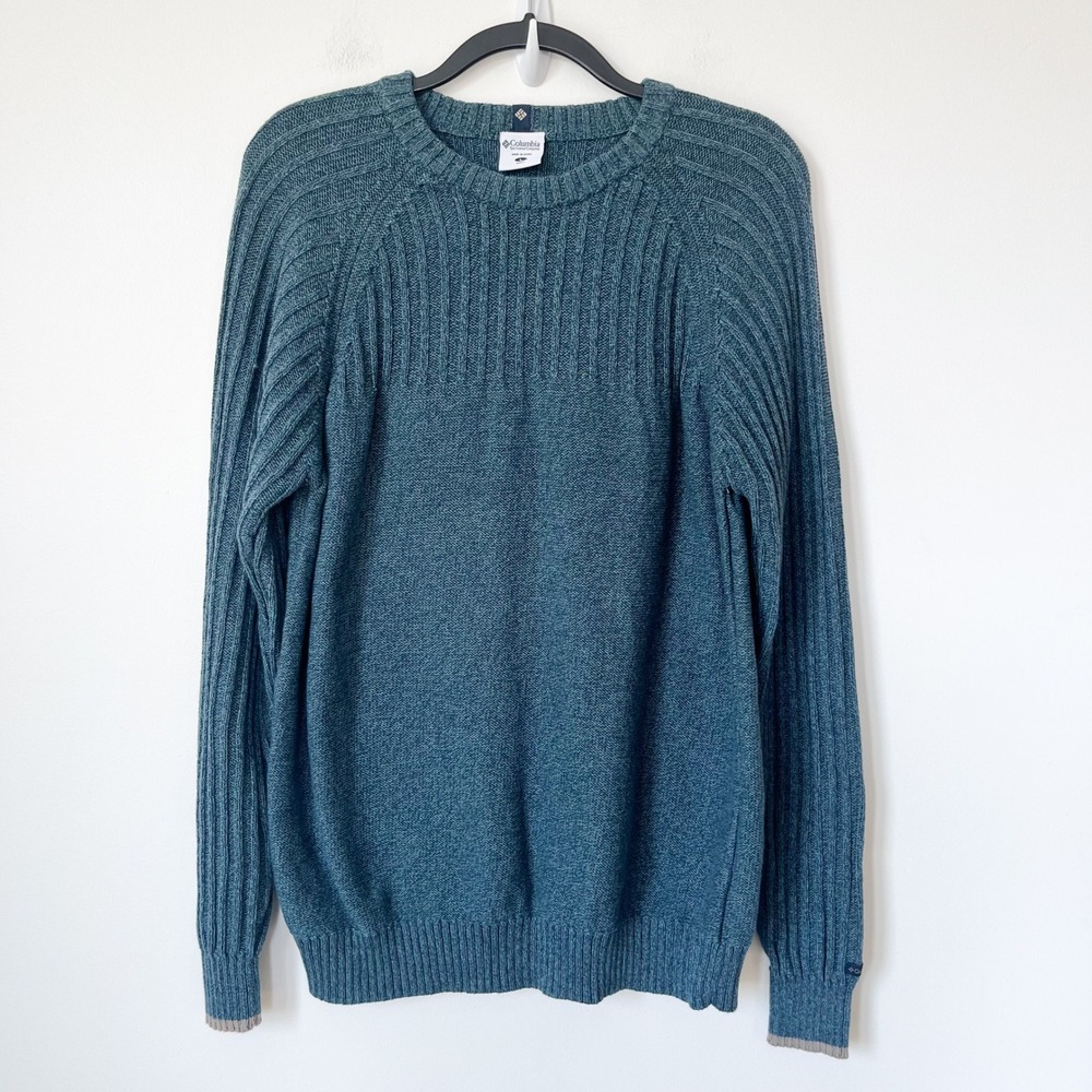 Columbia ROC Crew Ribbed Fisherman Sweater Mens Large Teal Outdoor Heritage